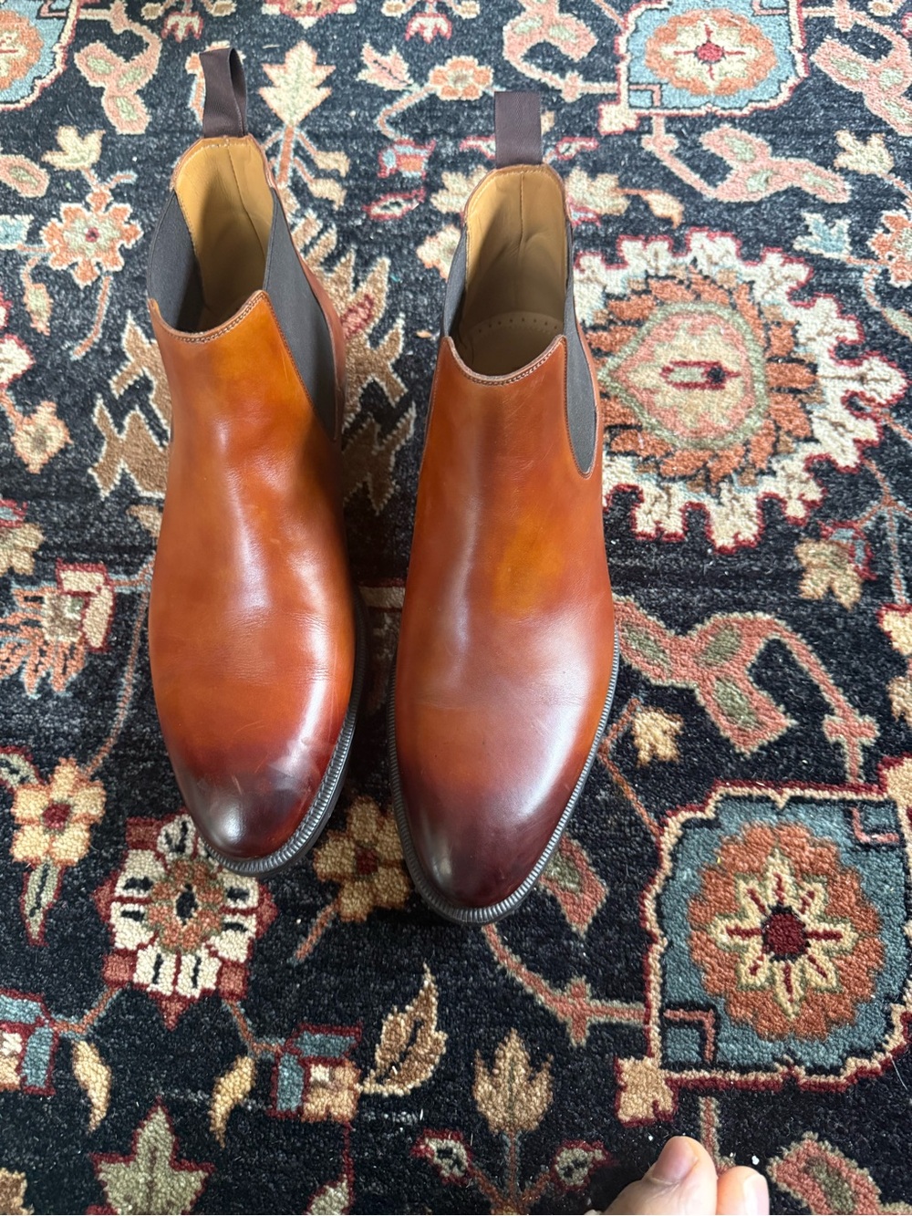 Magnanni Cognac Burnished Leather Chelsea Boots